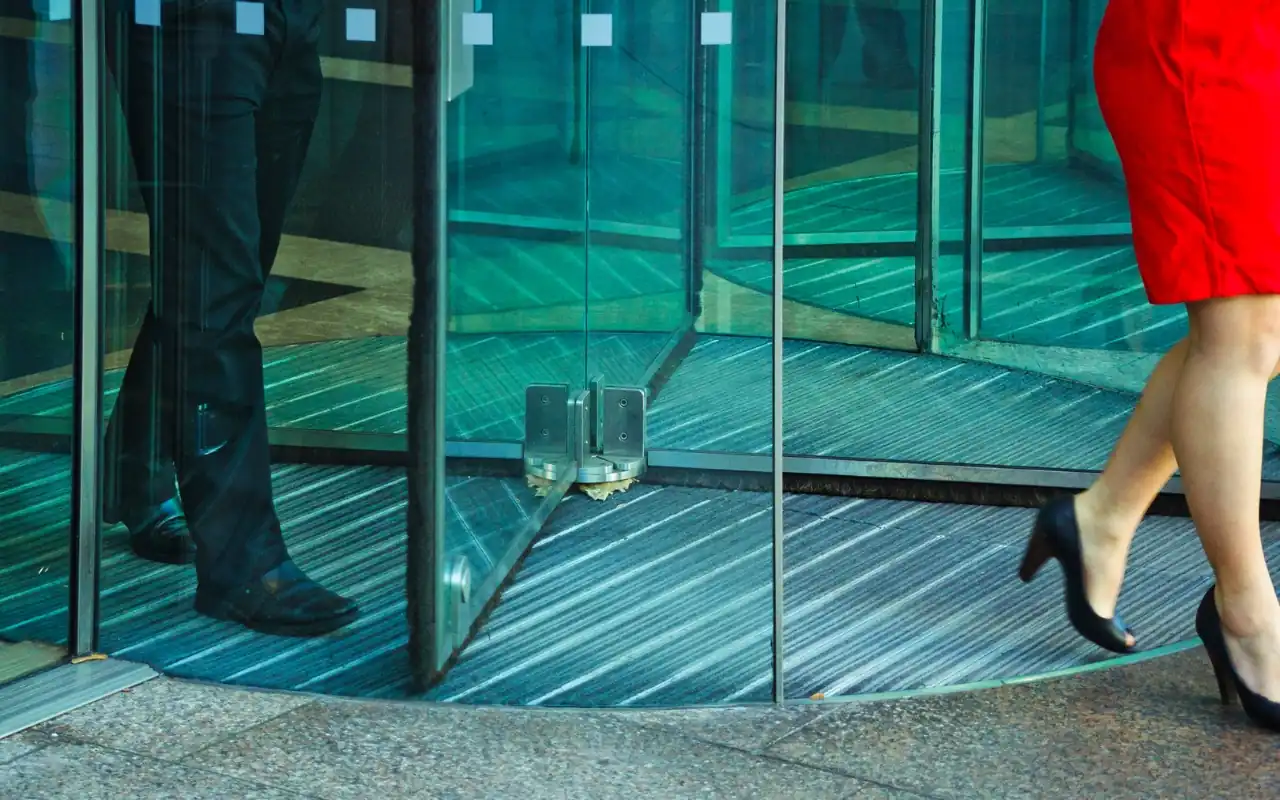 Revolving doors for high-traffic commercial areas.